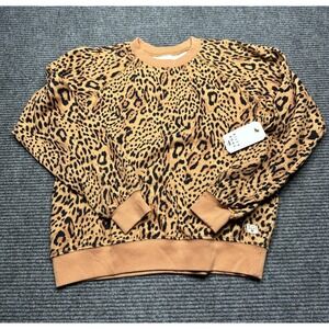 Billabong Sweatshirt Womens Medium Leopard Print Tan Crewneck Pullover‎ Raglan